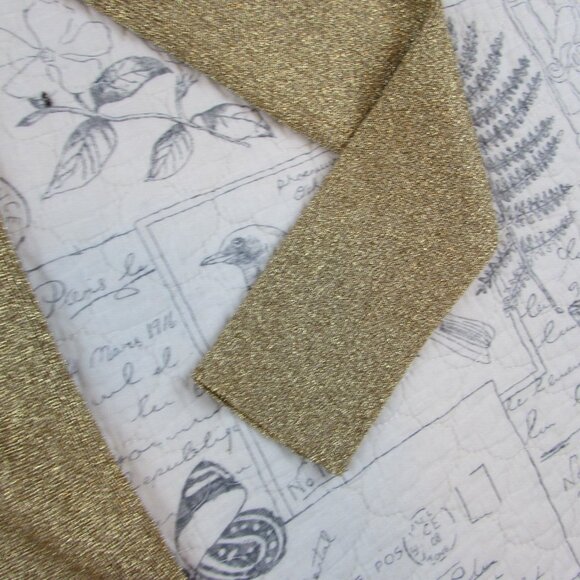 Vntg Herman Geist Gold metallic Long Slv ribbed scoop neck fitted knit top  S - Picture 6 of 7